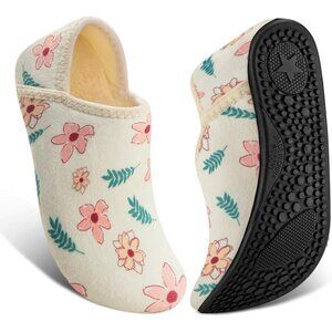 〽Women's Beige Flower ATHMILE House Slippers Barefoot Slipper Socks Indoor Shoes